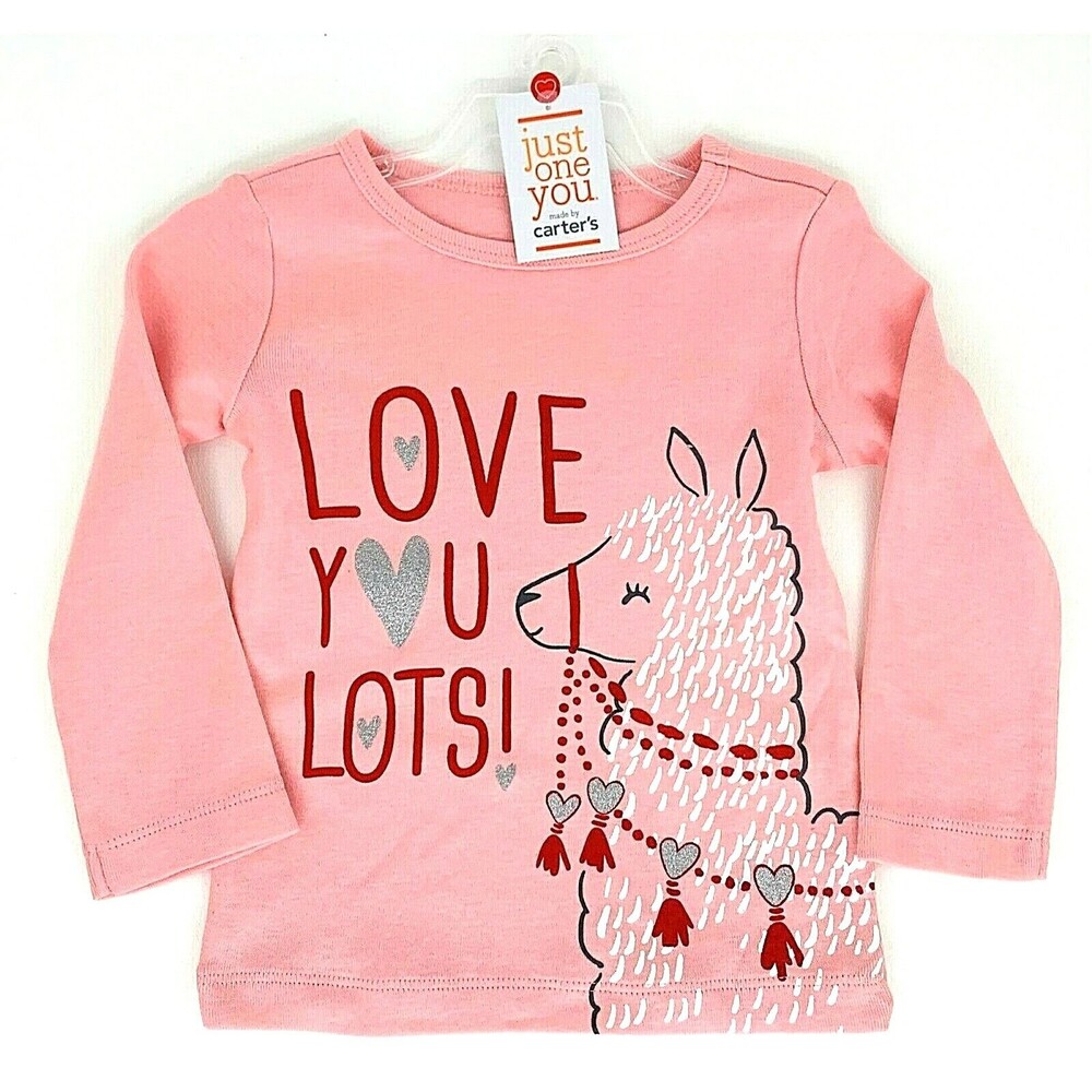Carters Love You Lots Lama Pink Long Sleeve Knit Tee Shirt Top Girls 18 Months